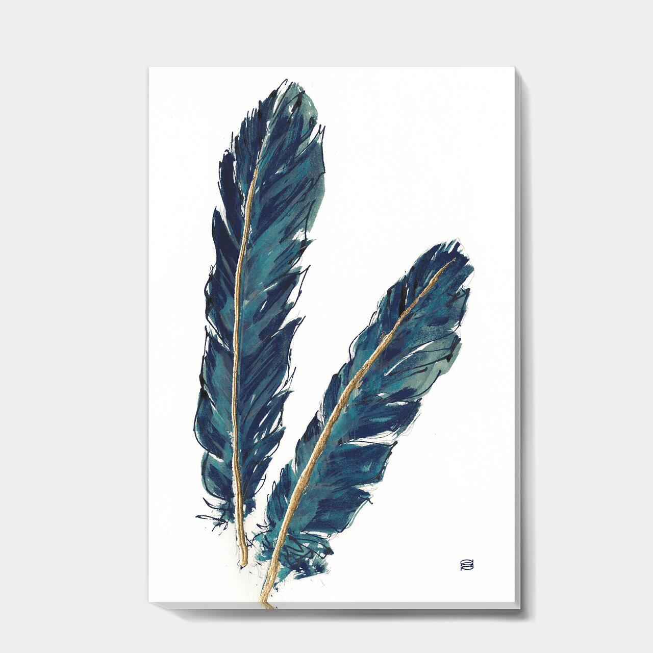 Designart - Gold Indigo Feathers IV - Modern Bohemian Canvas Artwork